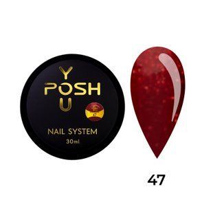Cover Base - Без ТРО YOU POSH (30 ml). №47 - Насичена червона з глітером baseposh30047 фото