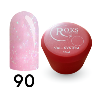 Cover Base - Без ТРО ROKS 30ml. №90 - Напівпрозора рожева із різнокольоровою голографічною поталлю CBR30090 фото