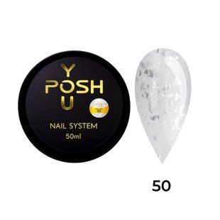 Cover Base - Без ТРО YOU POSH (50 ml). №50 - Напівпрозора молочна з срібною поталлю baseposh50050 фото