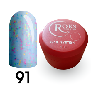 Cover Base - Без ТРО ROKS 50ml. №91 - Ніжно-блакитна із різнокольоровими крапками CBR50091 фото