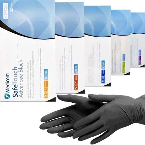 Рукавички нітрілові (чорні) SafeTouch Advanced Black MEDICOM 3,5 г 100шт S 3700381514765 фото