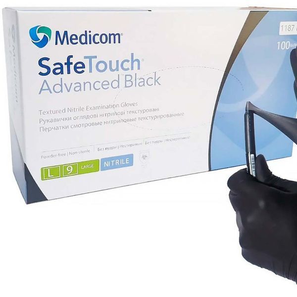 Рукавички нітрілові (чорні) SafeTouch Advanced Black MEDICOM 3,5 г 100шт S 3700381514765 фото