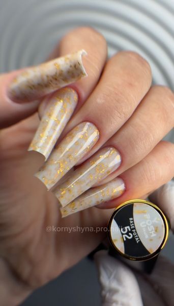 Cover Base - Без ТРО YOU POSH (30 ml). №52 - Насичена молочна з золотою поталлю baseposh30052 фото